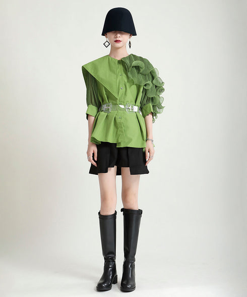 Ruffle Pleated Short Blouse