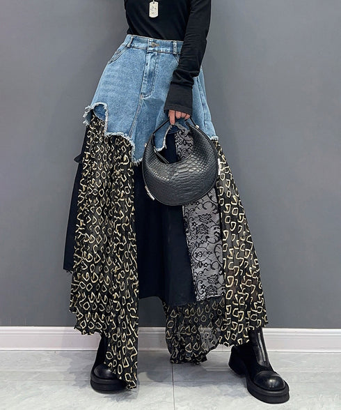 Patchwork Denim Skirt