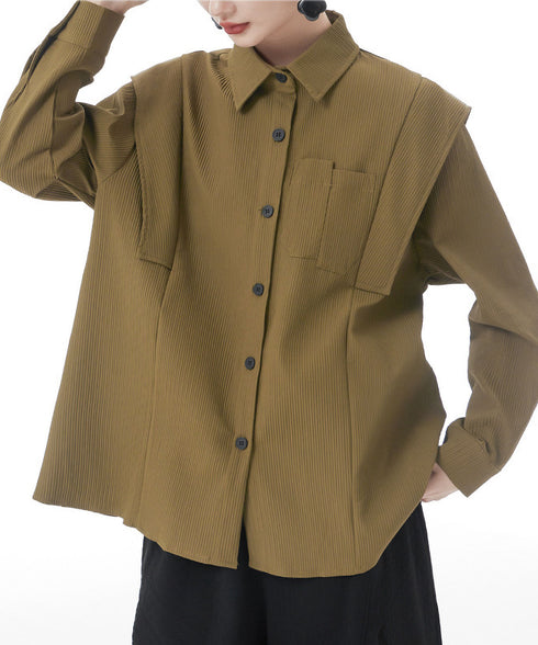 Wing Shoulder Corduroy Blouse