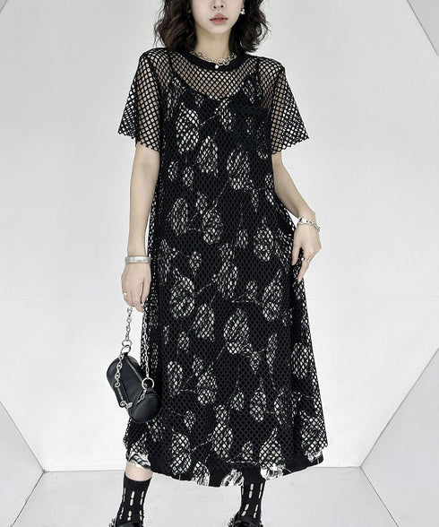 Crew Neck Mesh Dress