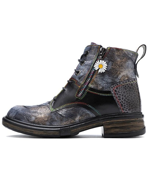 Vintage Patchwork Daisy Combat Boots