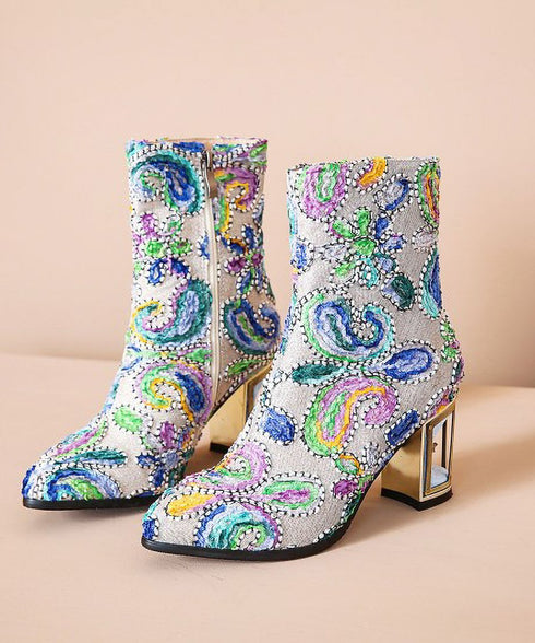Beads Flower Short Boots