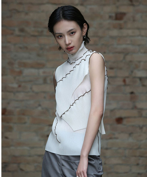 Stand Collar Pleated Top