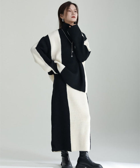 Bicolor Sweater & Skirt Co-ord