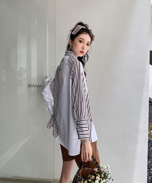 Striped Switching Blouse