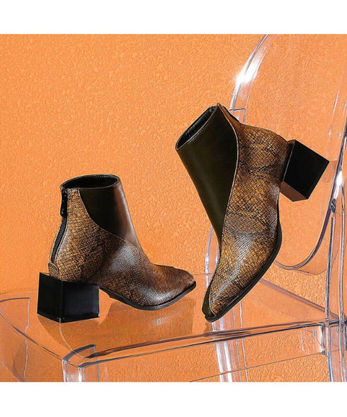 Two-Tone Split Line Ankle Boots