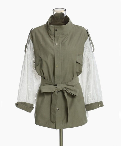 Lace Switching Short Coat