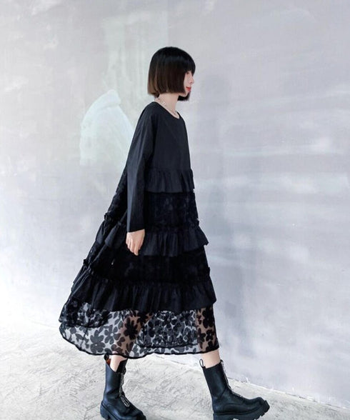 See-Through Floral Tiered Dress