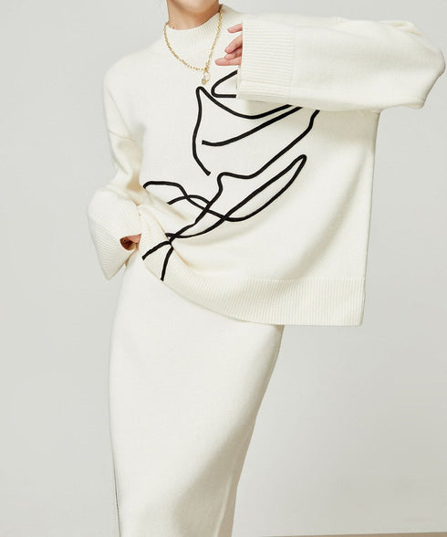 Line Drawing Sweater & Skirt Co-ord