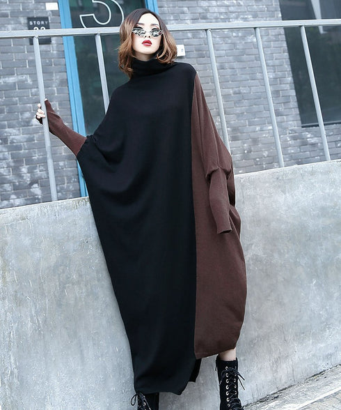 Bicolor batwing knit dress