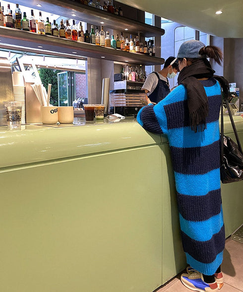 Striped V-neck Sweater Dress