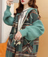 Plaid Patchwork Knit Hooded Jacket