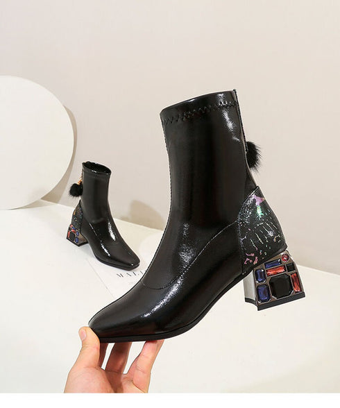 Tassel Charm Block Heel Boots