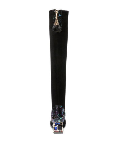 Jewel Heel Metallic Knee Boots