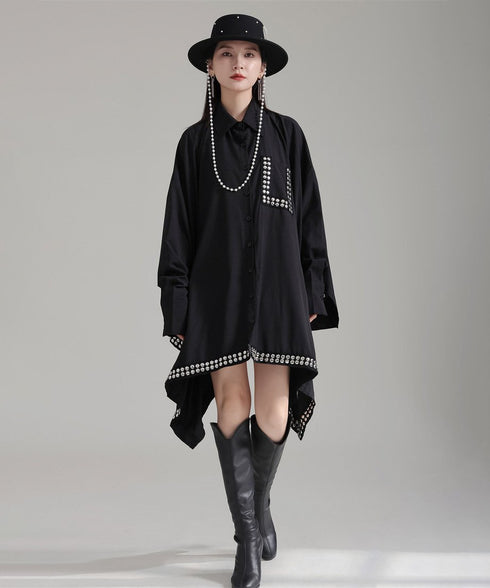 Studded Asymmetric Hem Shirt Dress