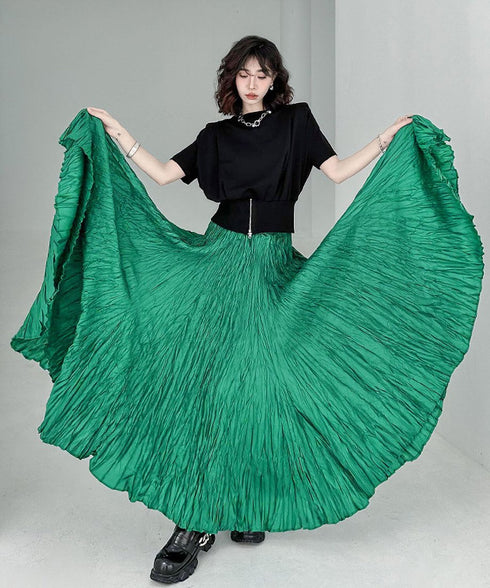 Wrinkle Flare Long Skirt
