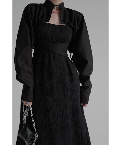 Crinkled Square Neck Long Dress