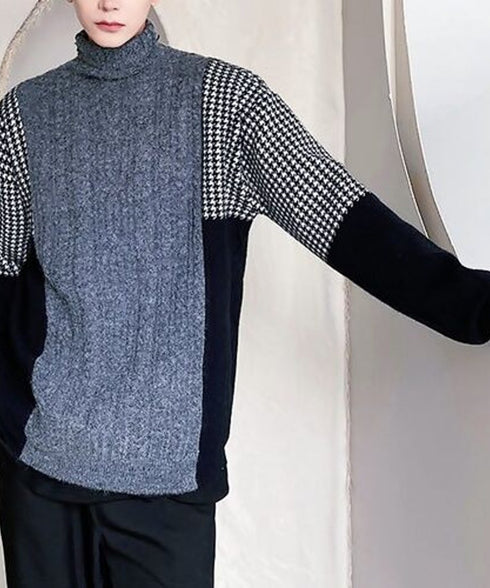 Block Check Turtleneck Knit