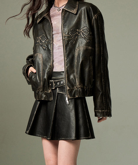 Box Pleat Faux Leather Skirt