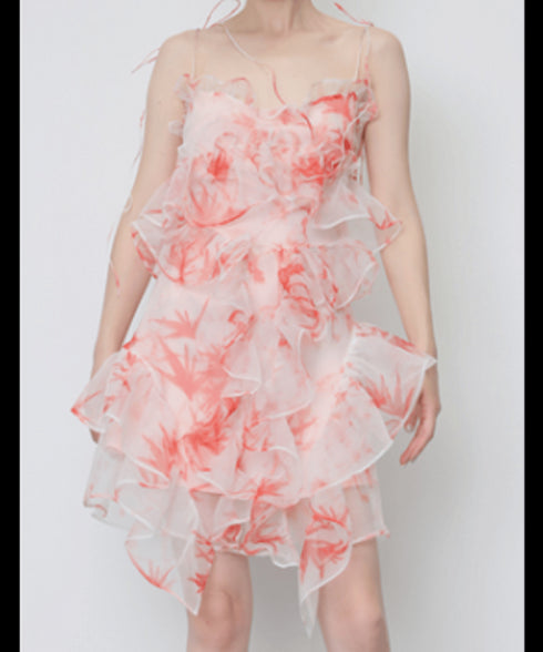 Floral Ruffled Organza Dress
