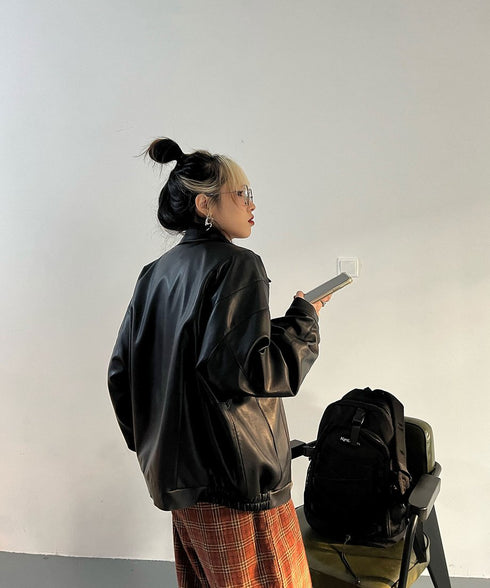 Flap Pocket Faux Leather Jacket