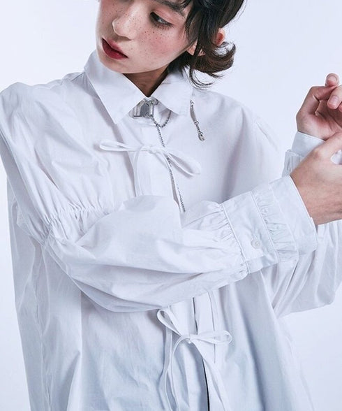 Ribbon Tie Puff Sleeve Blouse