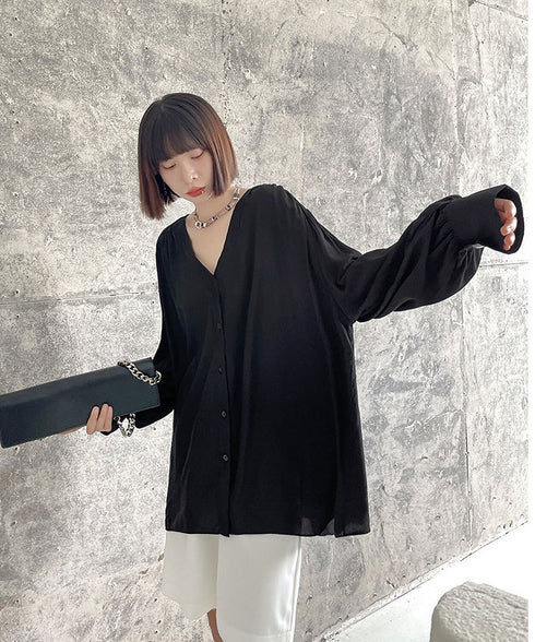 V-Neck Relaxed Satin Blouse