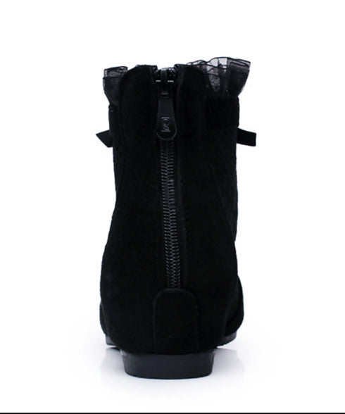 Lace Mesh Ribbon Flat Boots