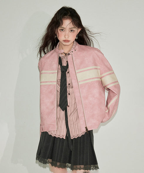 Color Block Faux Leather Jacket