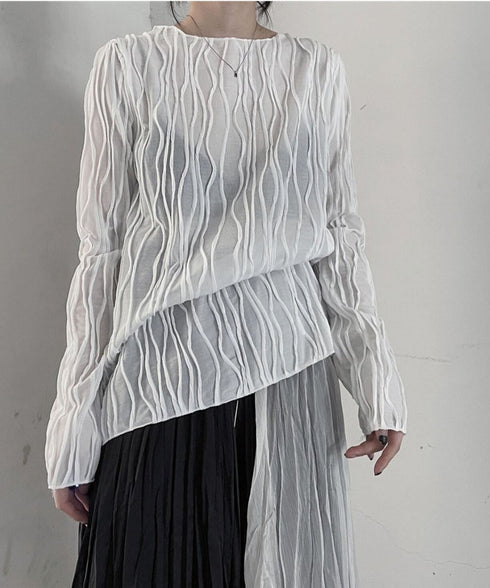 Ripple-fabric Long Sleeve T-shirt