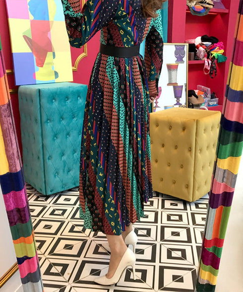 Retro Print Bowtie Dress