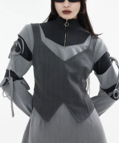 Layered Zip Collar Dress