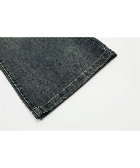 English Letter Print Denim Pants