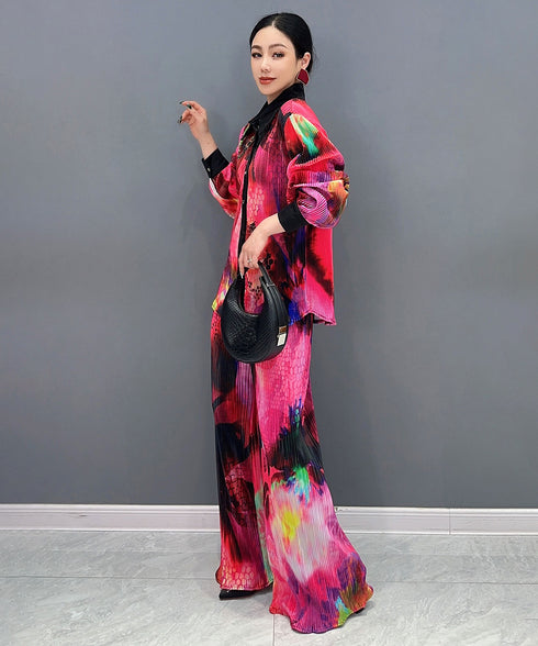 Pleated Blouse & Pants Co-ord