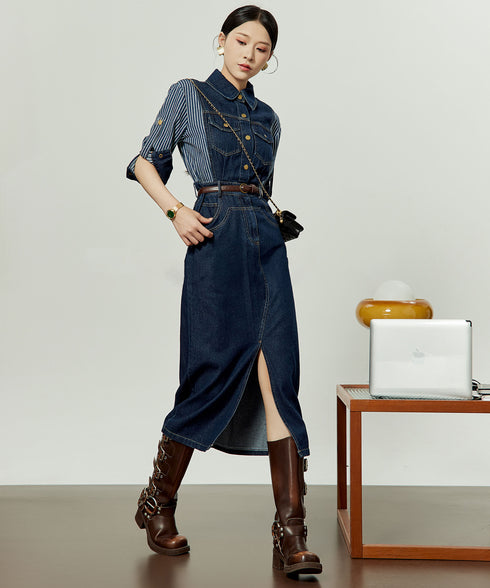 Faux Layered Denim Dress