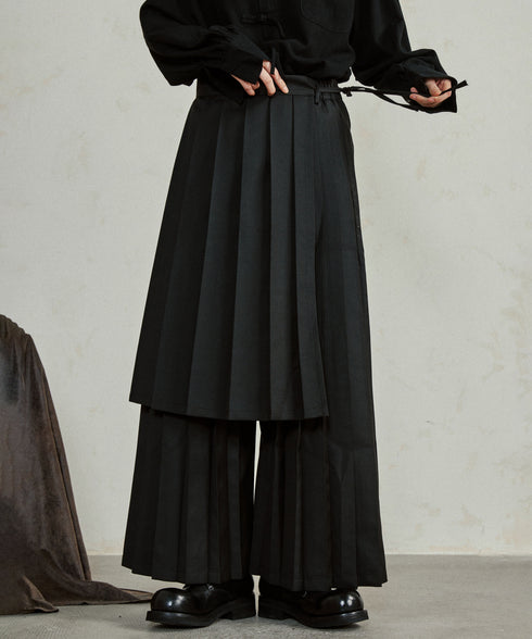 Pleated Wide Pants & Wrap Apron Co-ord