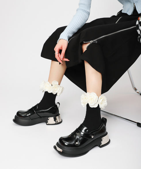 Metal Plate Platform Loafers