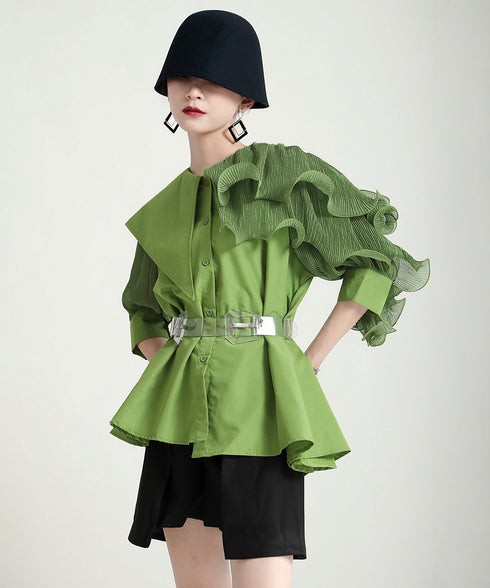 Ruffle Pleated Short Blouse