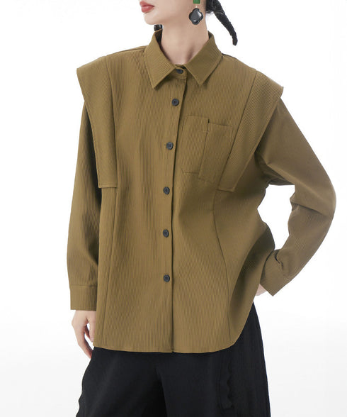 Wing Shoulder Corduroy Blouse