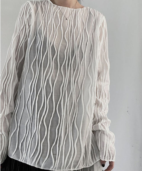 Ripple-fabric Long Sleeve T-shirt