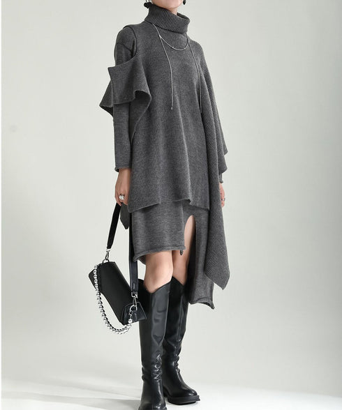 Slit Knit Dress & Poncho Co-ord