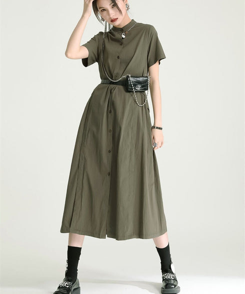 Asymmetric Button Minimal Dress