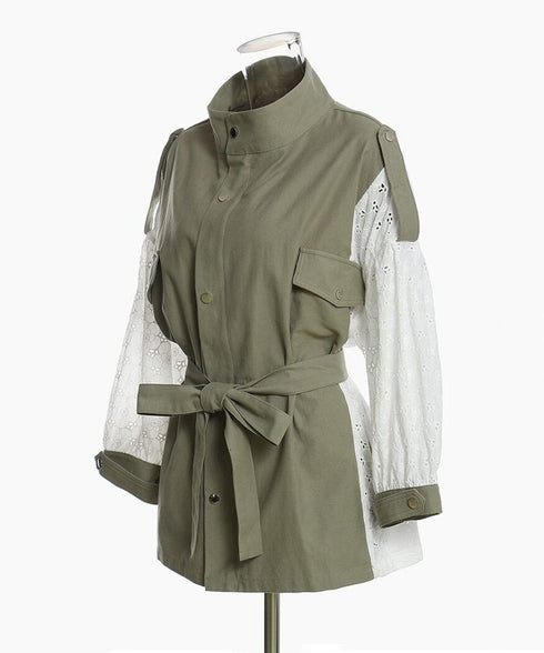 Lace Switching Short Coat