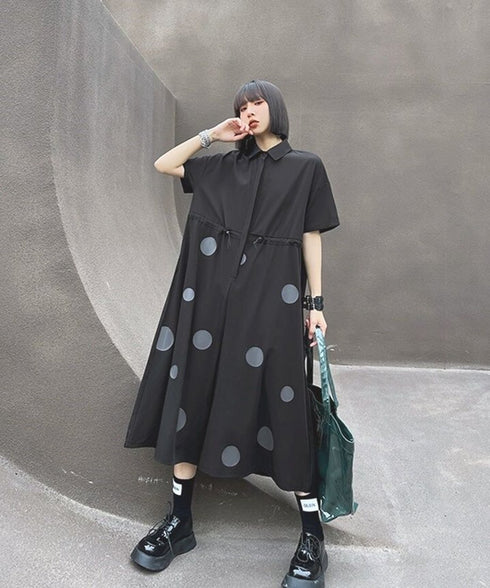 Polka Dot Drawstring Shirt Jumpsuit