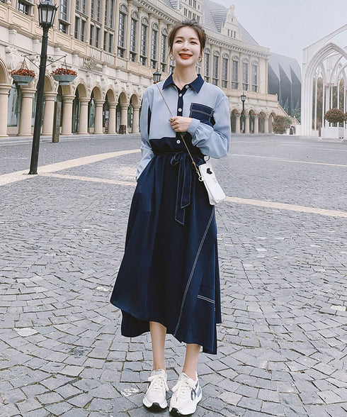 Two-Tone Pocket Shirt Dress