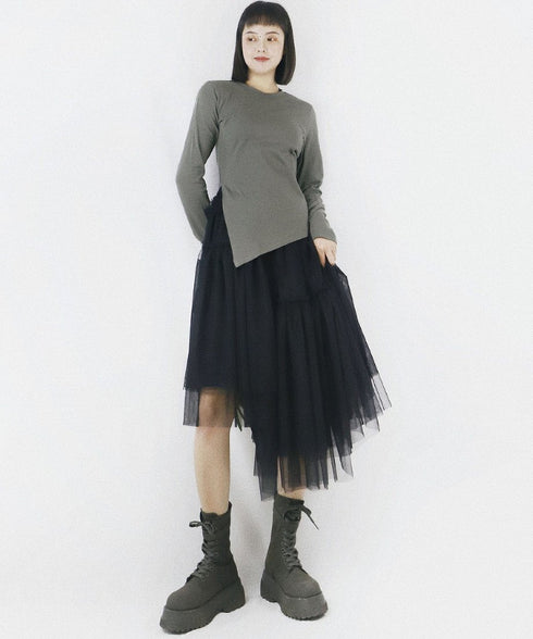 Layered Tulle Asymmetry Skirt