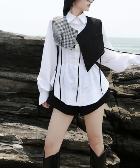 Check x black asymmetric vest