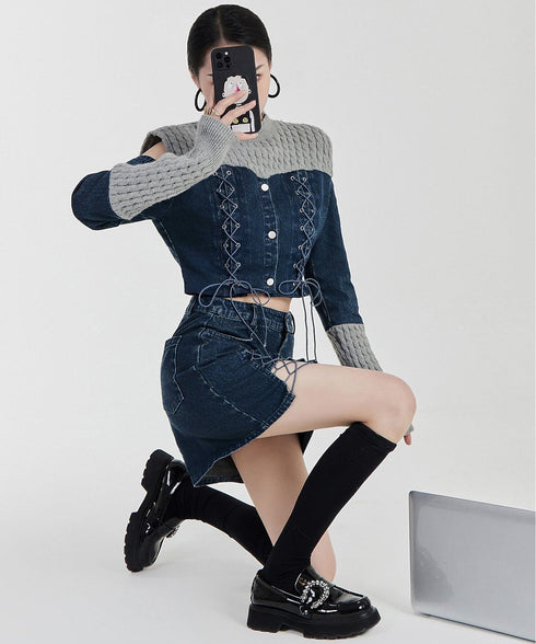 Open Shoulder Denim Top