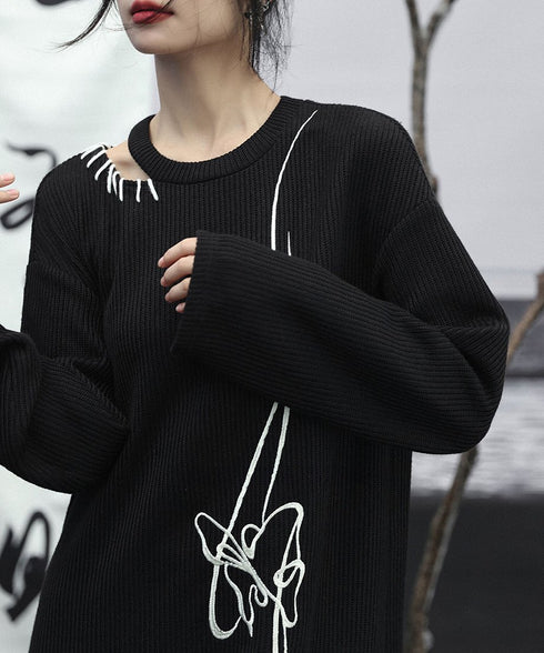 Line Art Embroidery Long Dress