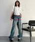 English Letter Print Denim Pants